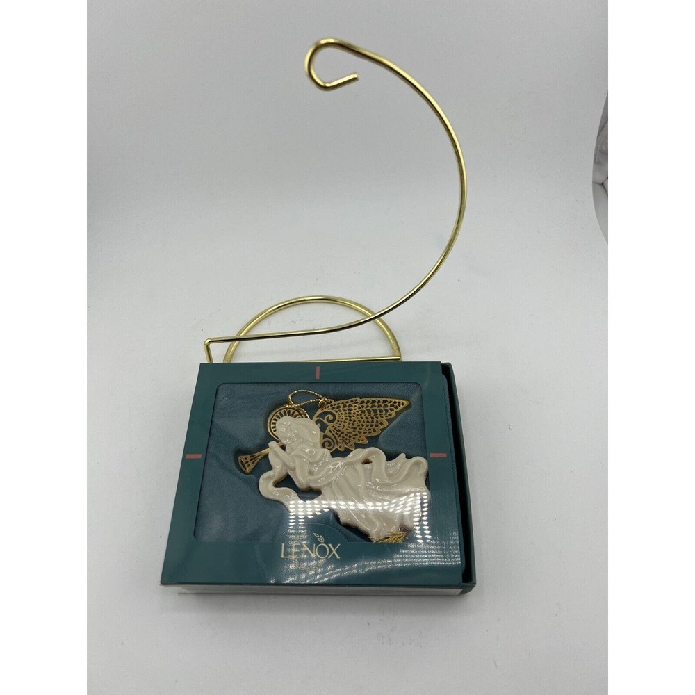 Lenox 1996 Christmas Herald Angel Ornament Porcelain & Gold with Stand